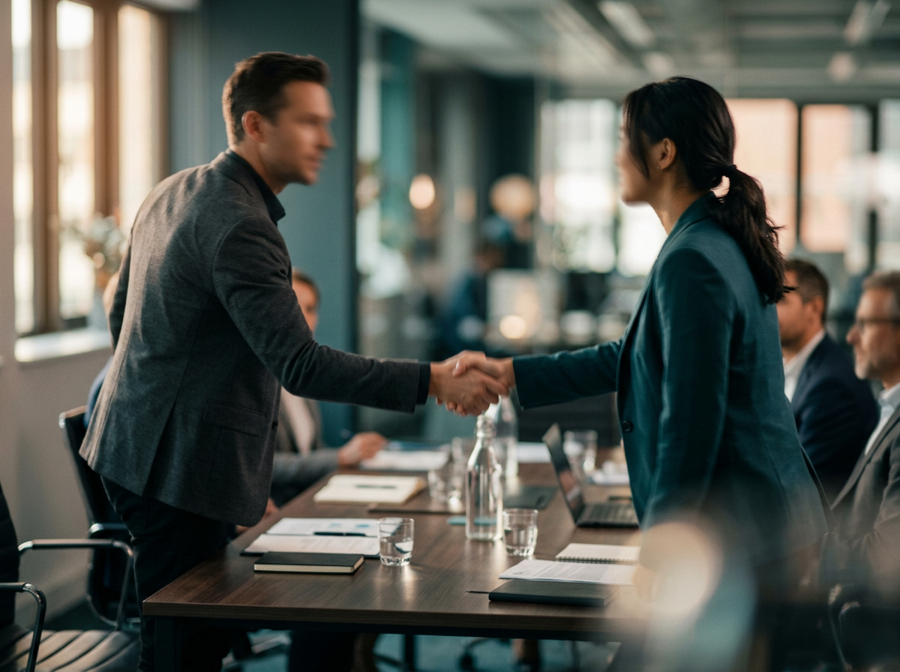 Professionals meeting and shaking hands