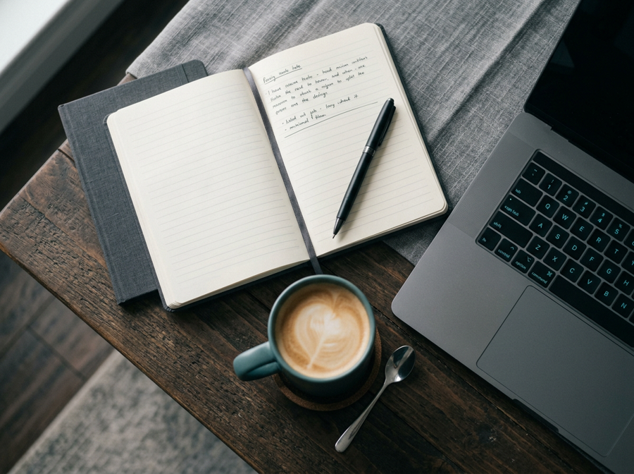 Flat lay of a clean desk workspace